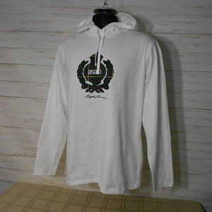 WOW! POLO RALPH LAUREN Size LARGE Men White PLAID BIG LOGO Hoosdie Shirt Pony